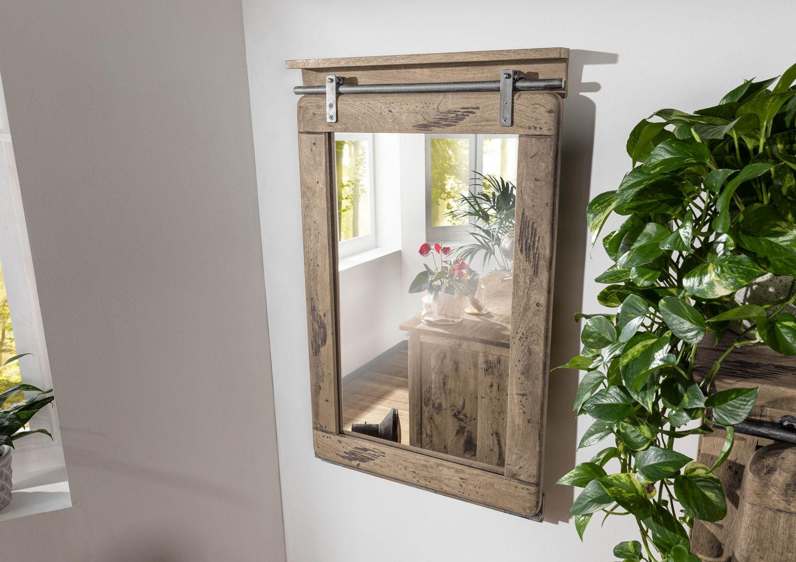 SPIEGEL Mango 60x8x100 whitewash lackiert RAILWAY #363 - Beige, Holz (60/100/8cm) - Massivmoebel24