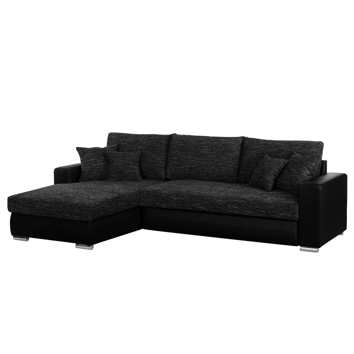 ECKSOFA mit Schlaffunktion - Kunstleder / Strukturstoff - Schwarz, Kunststoff (285/170cm) - home24