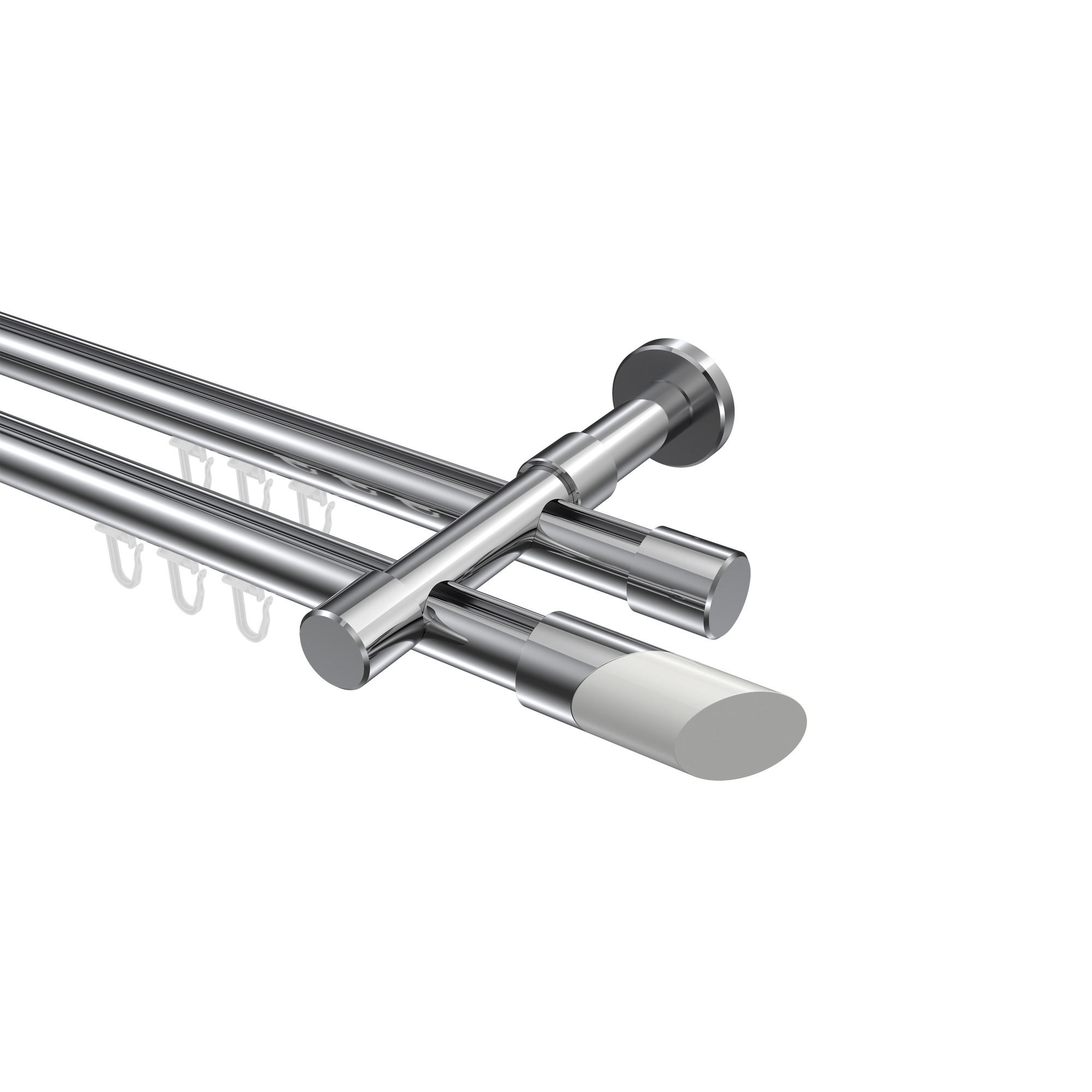 INNENLAUF-GARDINENSTANGEN-SET Prestige Verano 480 cm (geteilt in 3 x 160 cm), 2-läufig, 20 mm Ø Chrom - Chromfarben/Weiß, Metall (480cm) - INTERDECO