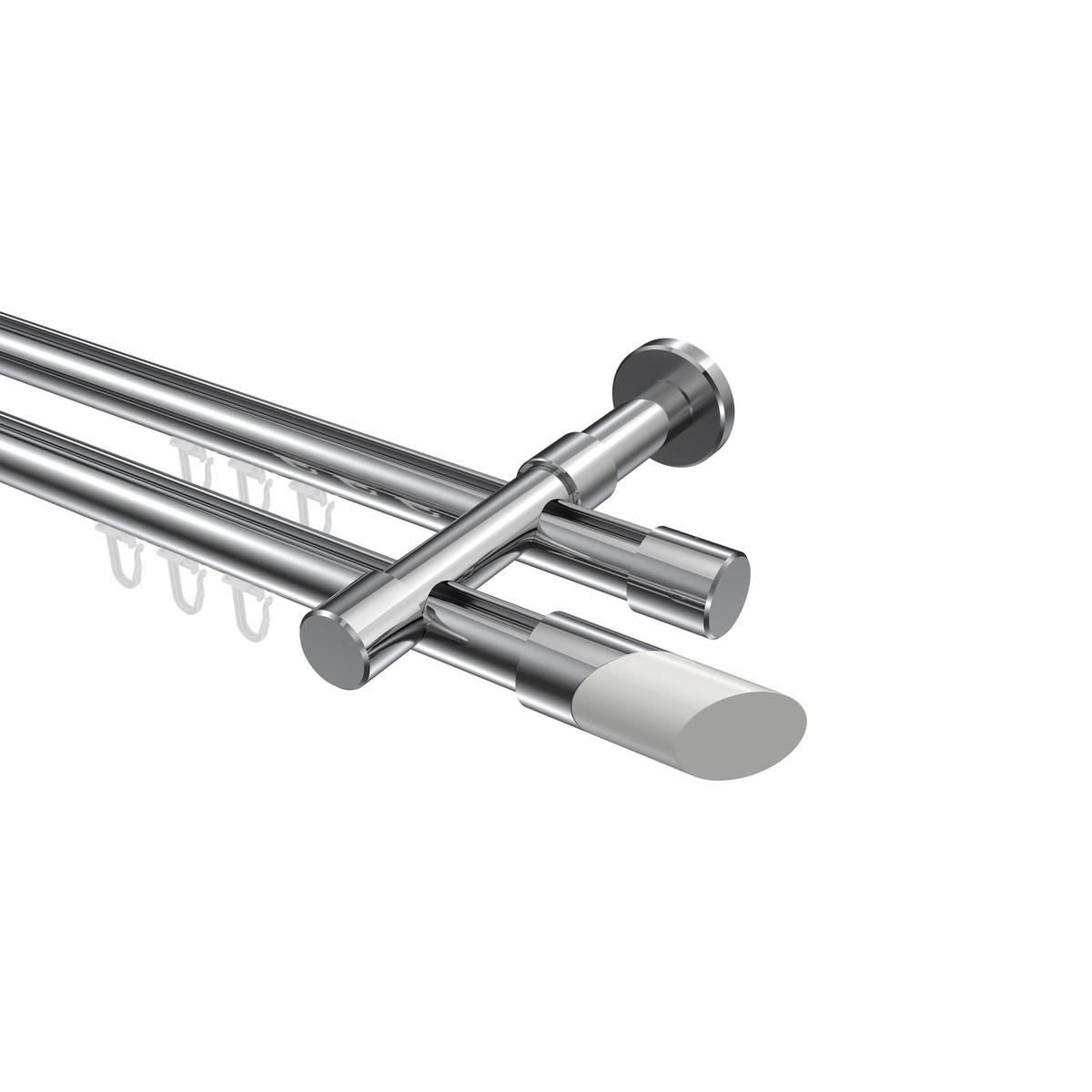 INNENLAUF-GARDINENSTANGEN-SET Prestige Verano 140 cm, 2-läufig, 20 mm Ø Chrom - Chromfarben/Weiß, Metall (140cm) - INTERDECO