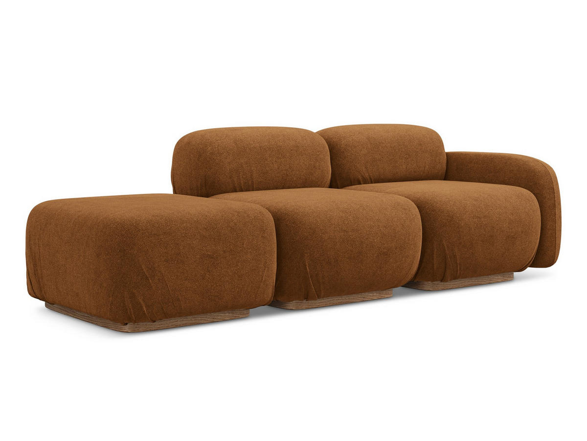 3-SITZER SOFA Bouclé Stoff Orange - Pink/Terra cotta, Holz/Textil (258/73/95cm) - Makamii