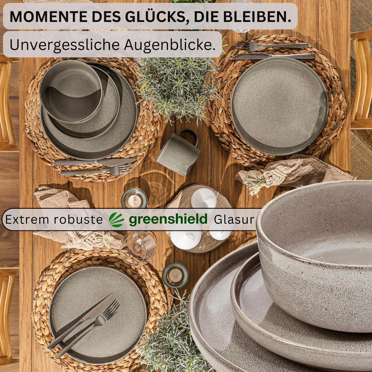 TAFELSERVICE KAIRO CLAY - 12 teilig aus Steingut - Grau, Keramik (40/40/40cm) - Sänger