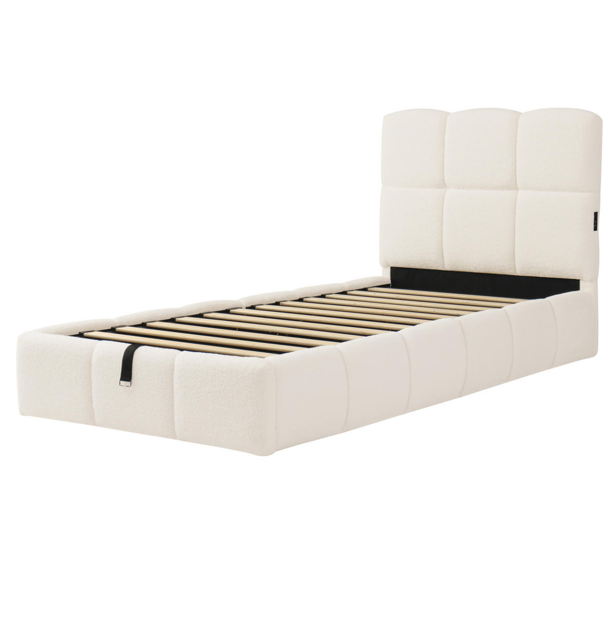 BETT mit Stauraum und USB 90x200 cm Bouclé Beige - Beige, Metall (90/200cm) - Meubliv