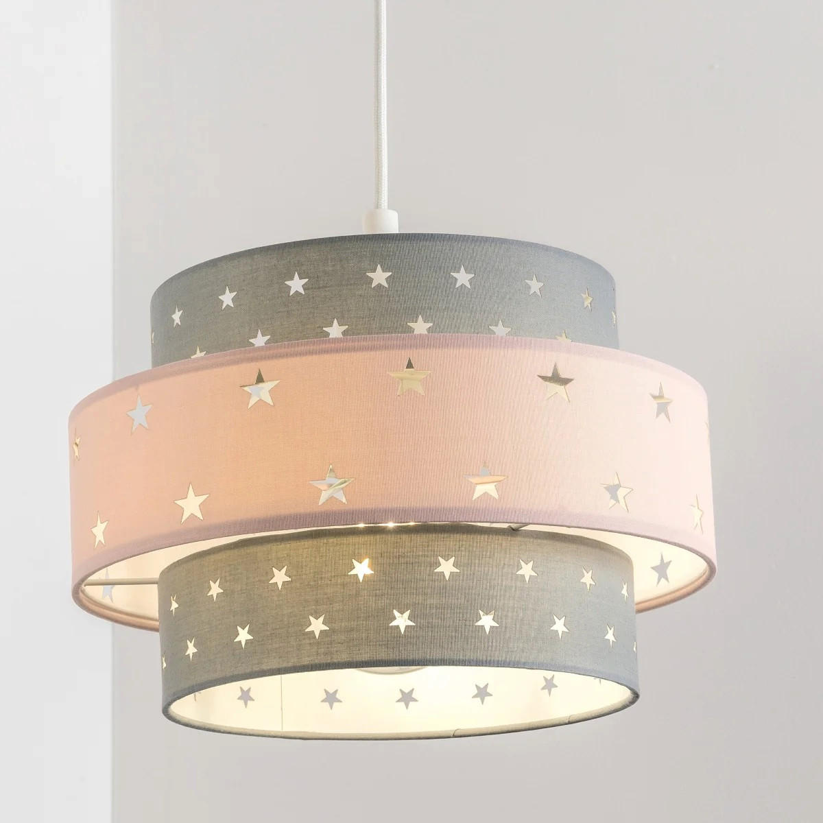 LAMPENSCHIRM STARLIGHT Grau, Rosa, einfache Installation, nicht elektrisch - Pink, Textil (30/30/19cm) - CGC Europe