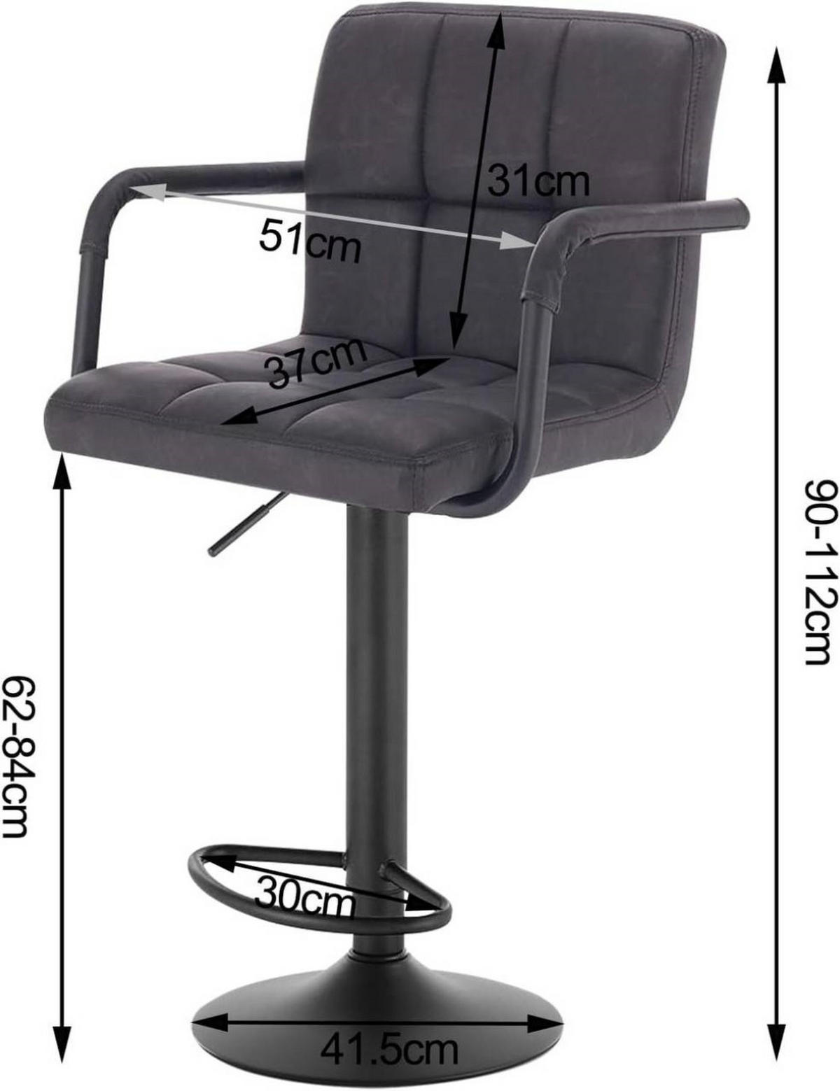BARHOCKER drehbar, Antiklederoptik, Anthrazit - Anthrazit/Schwarz, Textil/Metall (51/90/37cm) - Woltu