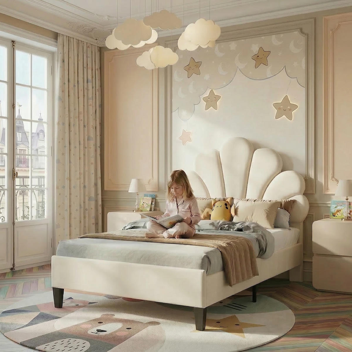 KINDERBETT 90 x 200 cm mit höhenverstellbarem Kopfteil, Lattenrost,Samt - Beige, Metall (90/200cm) - PARAFTA HOME