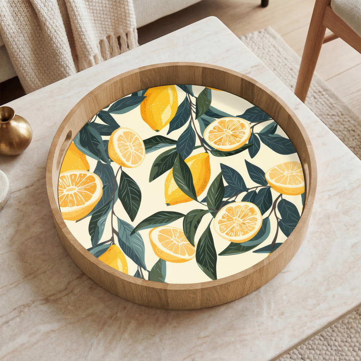 TABLETT - Zitronen - Früchte - Blätter - Gelb - Grün - Beige - 40x40 cm - Gelb, Holz (40/5/5cm) - OnlyWow