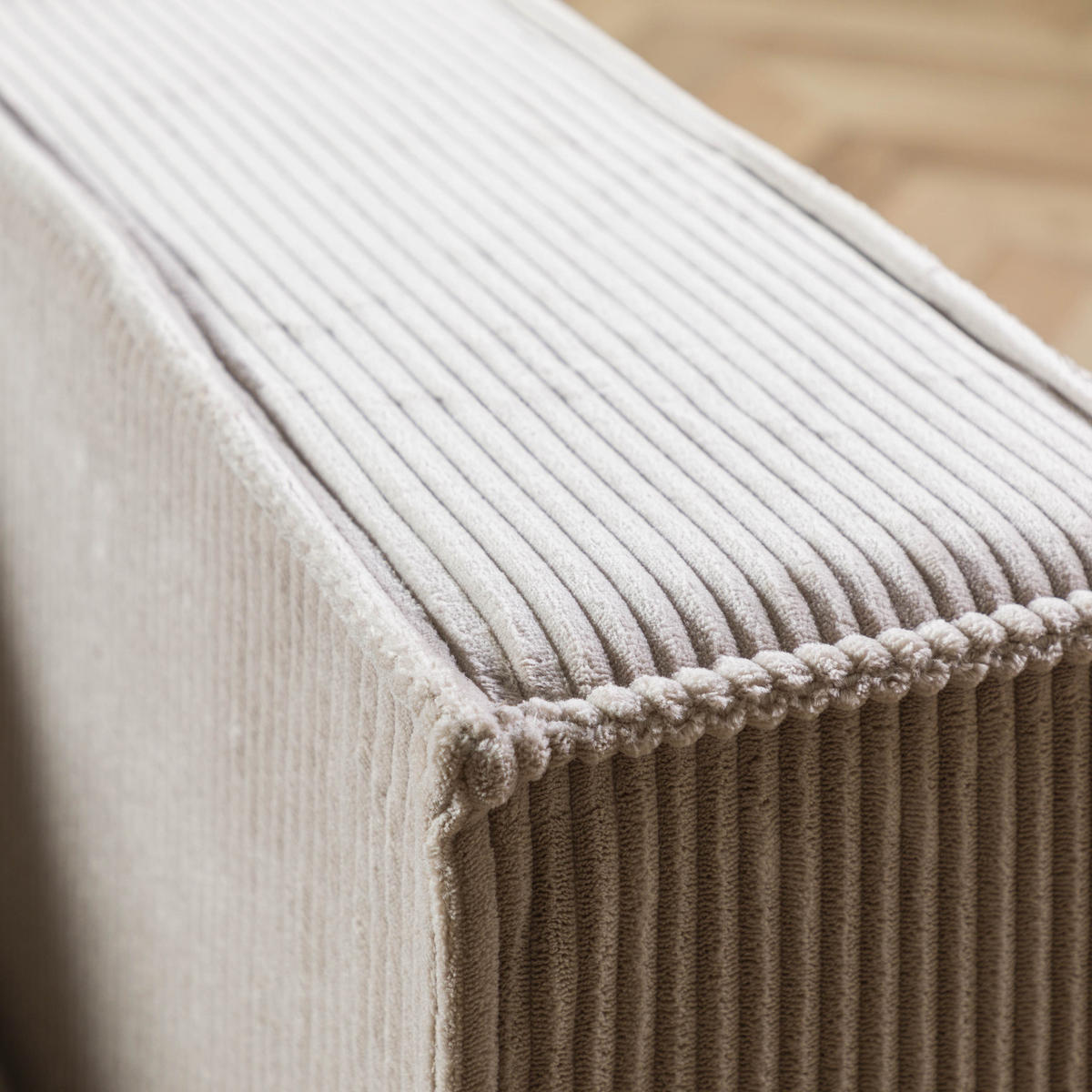 ECKSOFA Ottomane links Cord Velours 266x150x80 beige FINN - Beige, Kunststoff (150/266cm) - Massivmoebel24