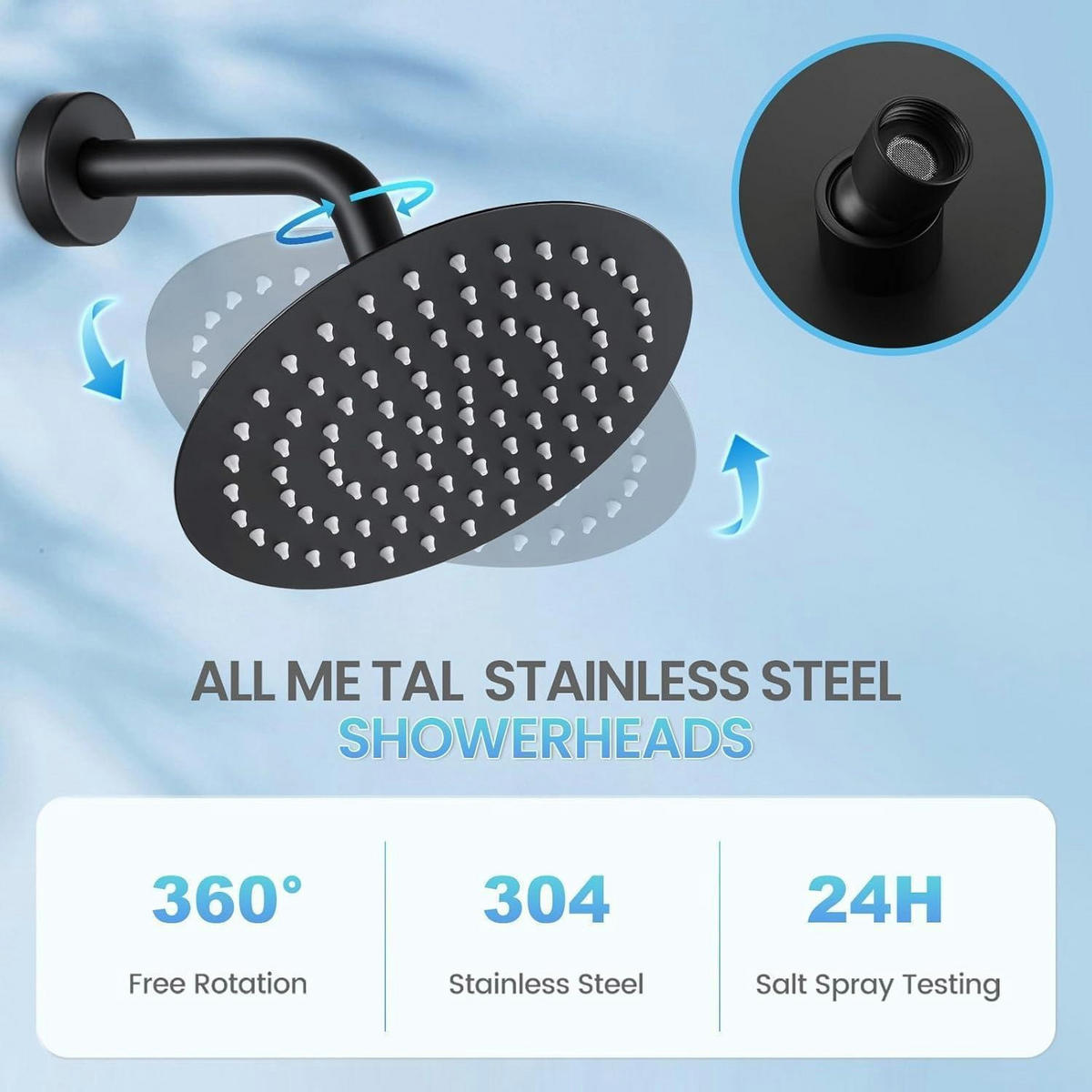 REGENDUSCHE 20 cm mattschwarz Edelstahl 304 Wassersparend - Schwarz, Metall (20.3/12.7/20.3cm)