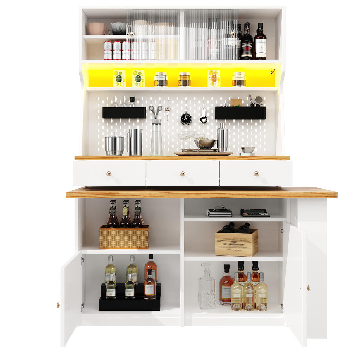 HIGHBOARD DE-38381 137/45/178 cm mit Schreibtisch und LED-Beleuchtung Weiß - Weiß, Holzwerkstoff (74/137/177.7cm) - ComfortXL