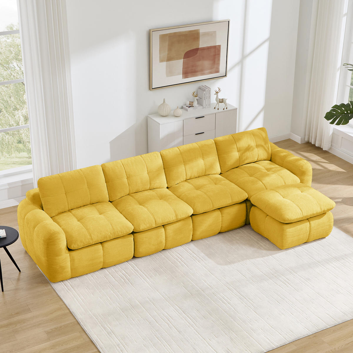 ECKSOFA 334/160/68 cm Gelb Chenille mit 1 Fußhocker - Gelb, Textil (334/160cm) - Oxeza