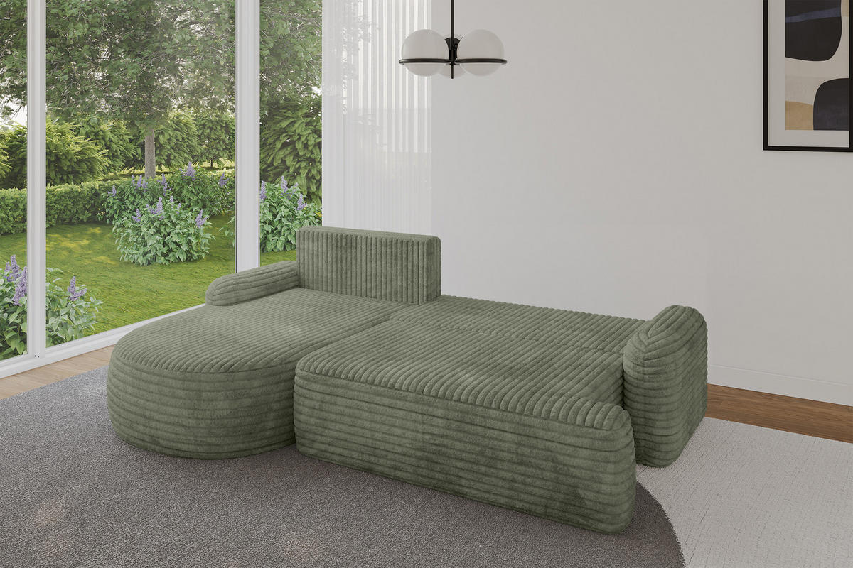 ECKSOFA mit Schlaffunktion und Bettkasten LIRA-L - 264x172x89 Olive - Olivgrün, Holzwerkstoff/Textil (264/172cm) - ALTDECOR