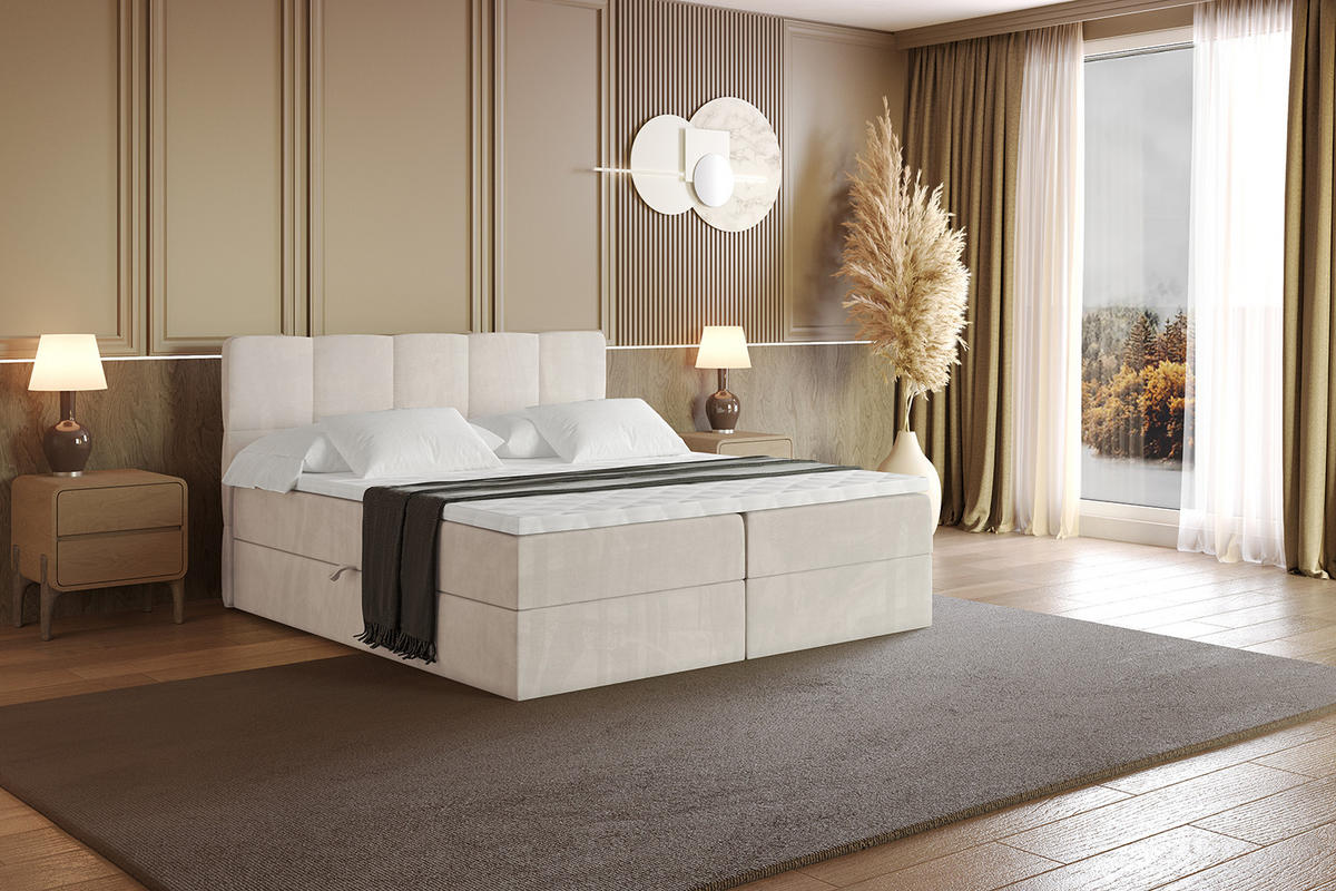 BOXBETT mit Matratze H4 und Lattenrost - LIRO - 160x200 - Beige Casablanca - Beige, Holzwerkstoff/Kunststoff (160/200cm) - ALTDECOR