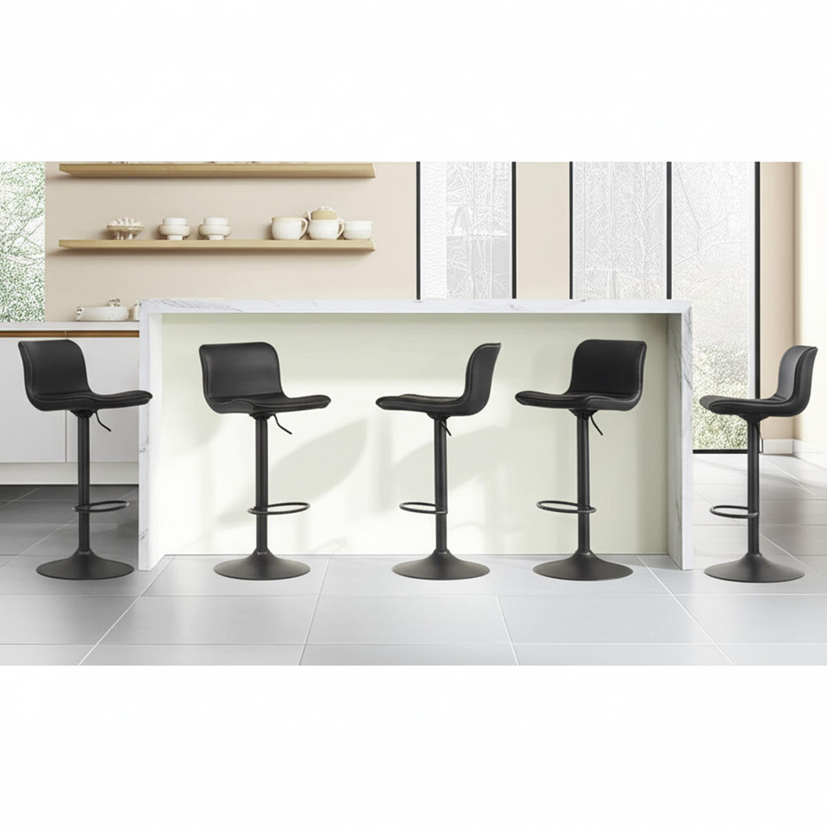 BARHOCKER 2er Set Emil Kunstleder schwarz - Schwarz, Kunststoff/Metall (48/107/54cm) - TPFLiving