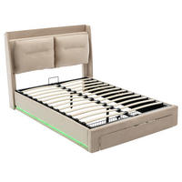 POLSTERBETT aus Samt 160x200 cm in Beige mit LED & Stauraum - Beige, Textil (160/200cm) - Modfu