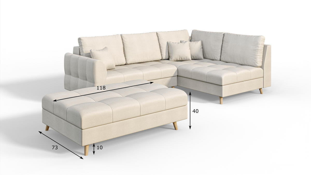 HOCKER Lorine Mikrofaser Ecru - Ecru, Textil (118/40/73cm) - S-Style Möbel