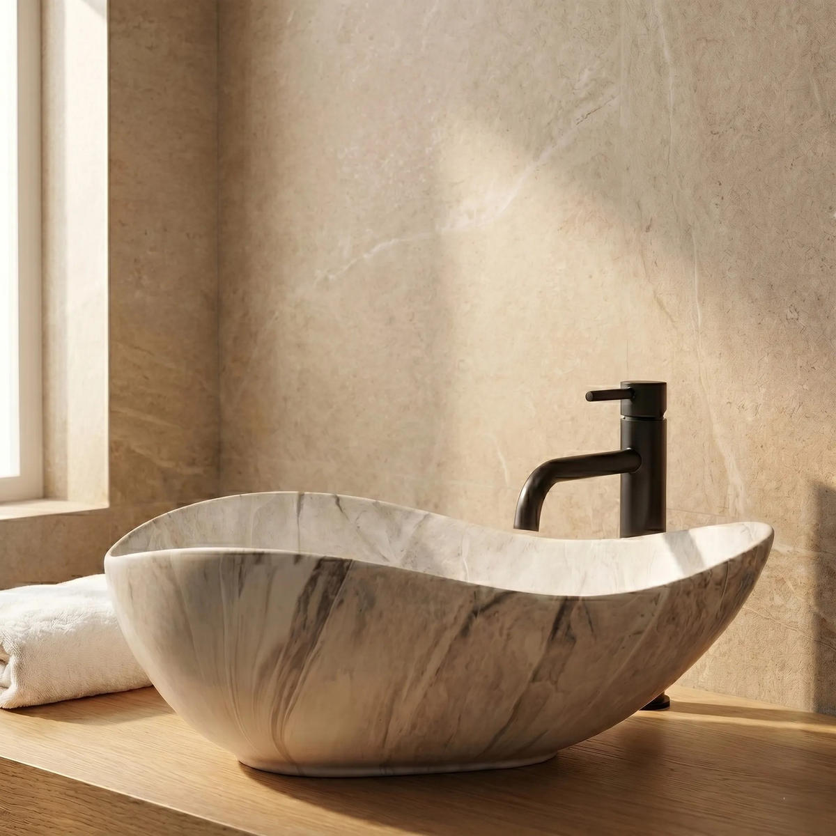 AUFSATZWASCHBECKEN Rea Dora Stone - Weiß, Keramik (40/17.5/51.5cm) - REA