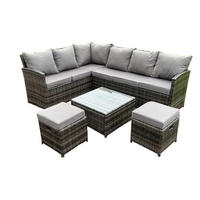 GARTENMÖBEL SET mit Quadratischer Couchtisch Polyrattan Dunkelgrau 8-Sitzer - Dunkelgrau/Grau, Glas/Kunststoff - Fimous