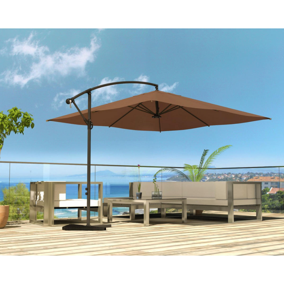 SONNENSCHIRM solenzara braun quadratisch 3 x 3 cm deportiert led - Braun, Metall (300/300cm) - Concept Usine