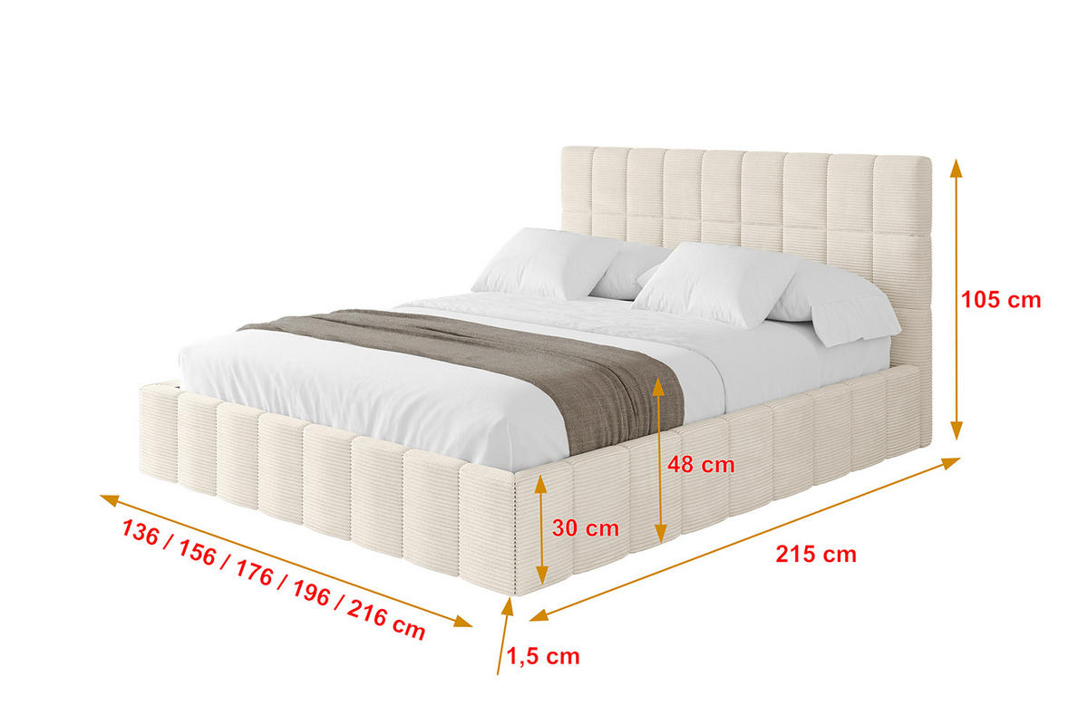 POLSTERBETT mit Bettkasten und Lattenrost, Boxbett ohne Matratze - AMEA 140x200 Beige - Creme, Holzwerkstoff/Textil (140/200cm) - ALTDECOR