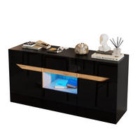 SIDEBOARD 140/40/70 cm in Schwarz/Natur mit 4 Schubladen und LED-Beleuchtung - Schwarz, Holzwerkstoff (140/70/40cm) - Flora Grace