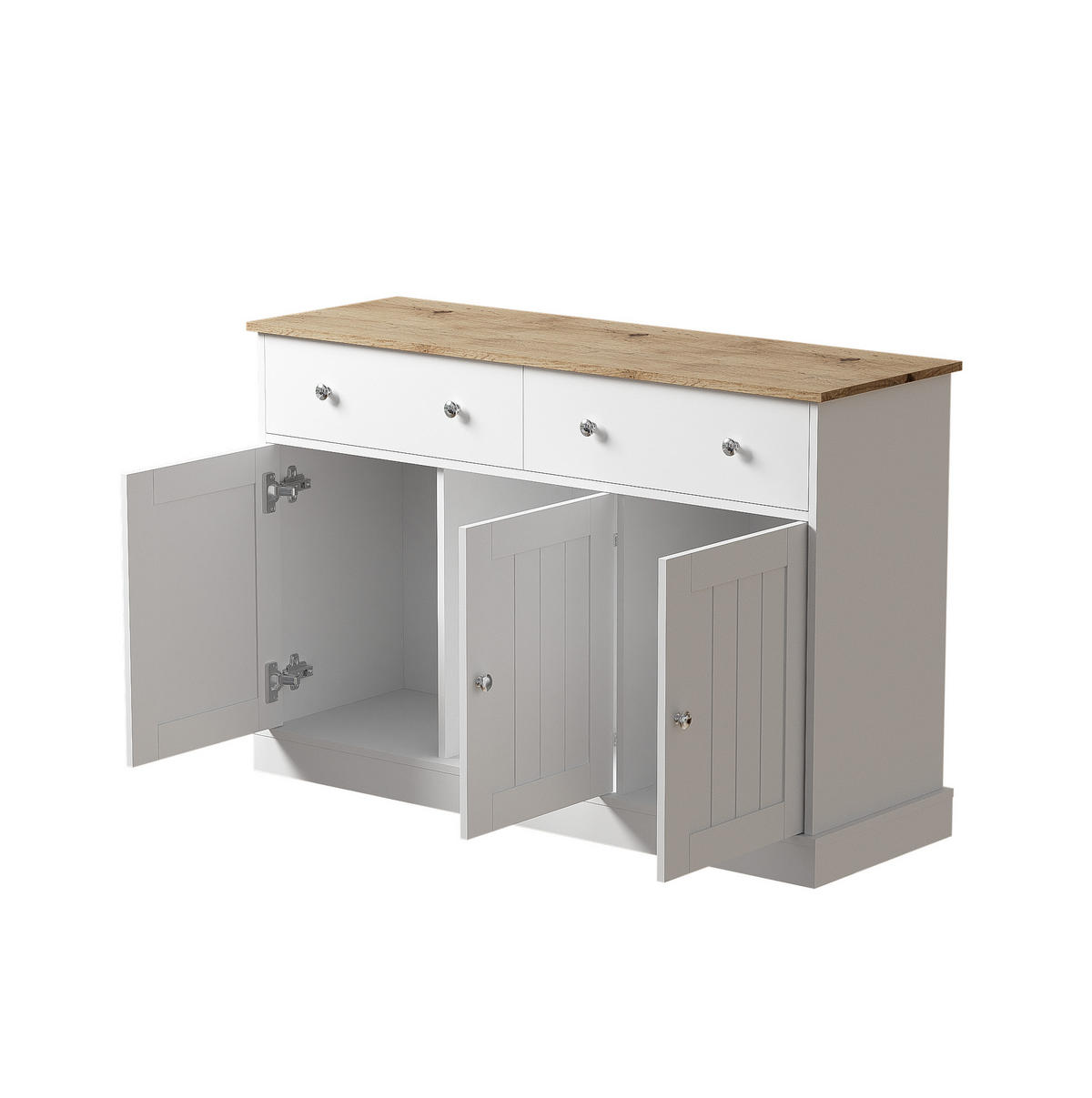 SIDEBOARD 120/36/80,5 cm Weiß/Holzfarbe aus Spanplatte mit 3 Türen - Weiß, Holzwerkstoff (120/80.5/36cm) - OKWISH
