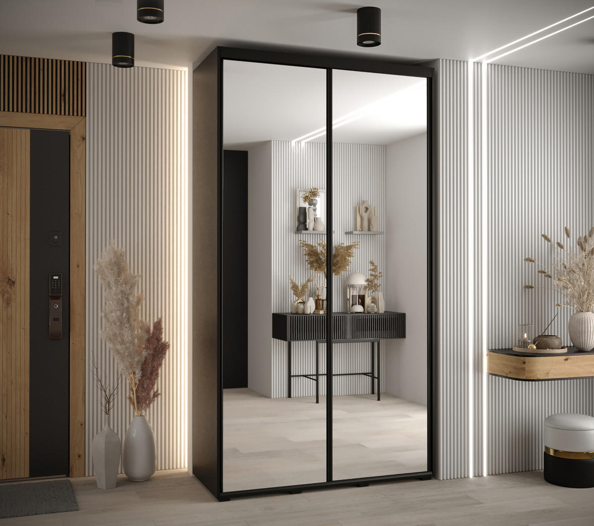 SCHWEBETÜRENSCHRANK 235,2/130/45 2-türig - Schwarz, Holz/Metall (130/235/45cm) - Abiks Möbel