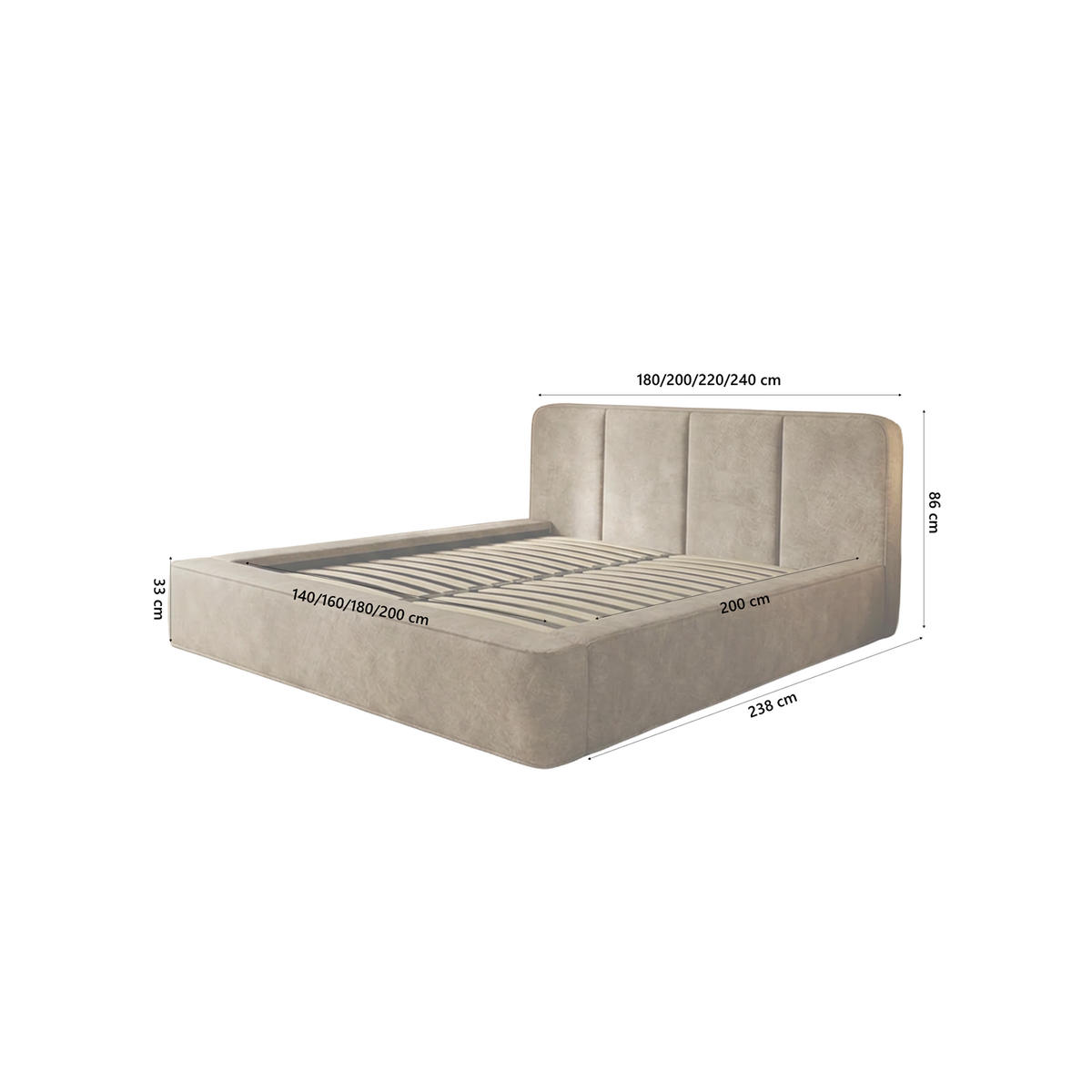 POLSTERBETT RANDELA 200x200 cm, Hellbraun - Braun, Textil (200/200cm) - Fedve