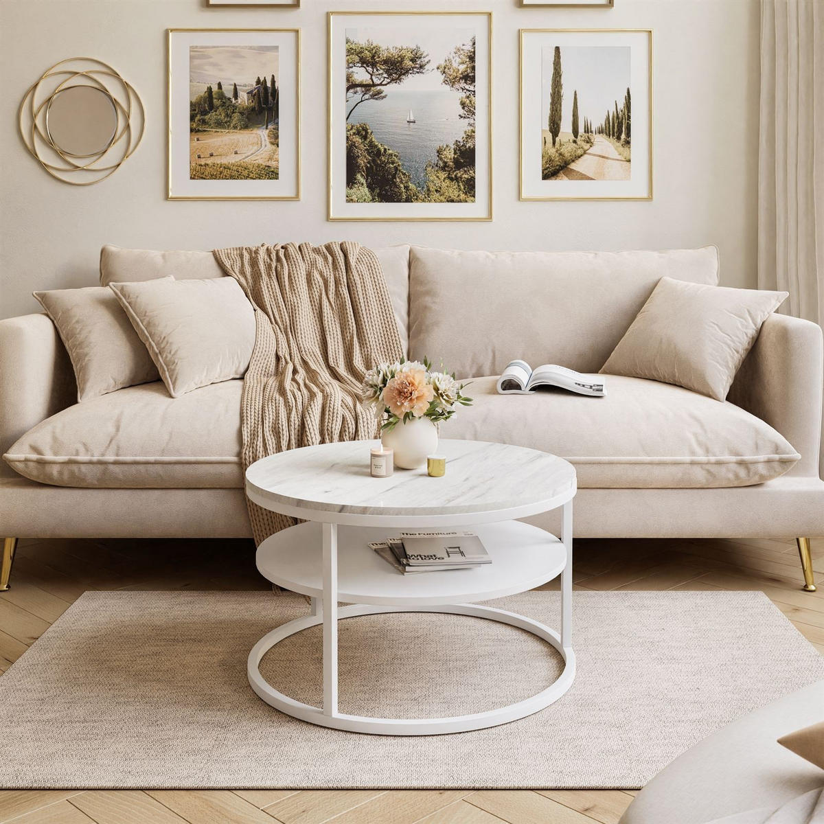 COUCHTISCH CIRI SLIM LEVANTO mit Regal - Weiß, Holzwerkstoff (60/60/42cm) - Lookway