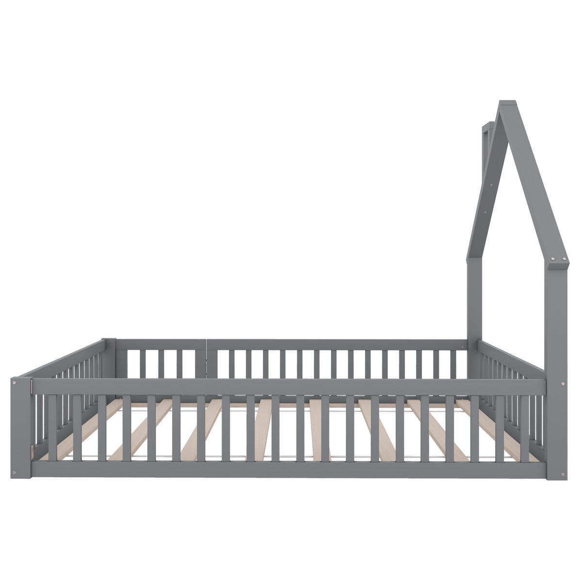 KINDERBETT mit Schutzgitter 140x200 cm Kiefernholz Grau - Grau, Holzwerkstoff (140/200cm) - Beauniv