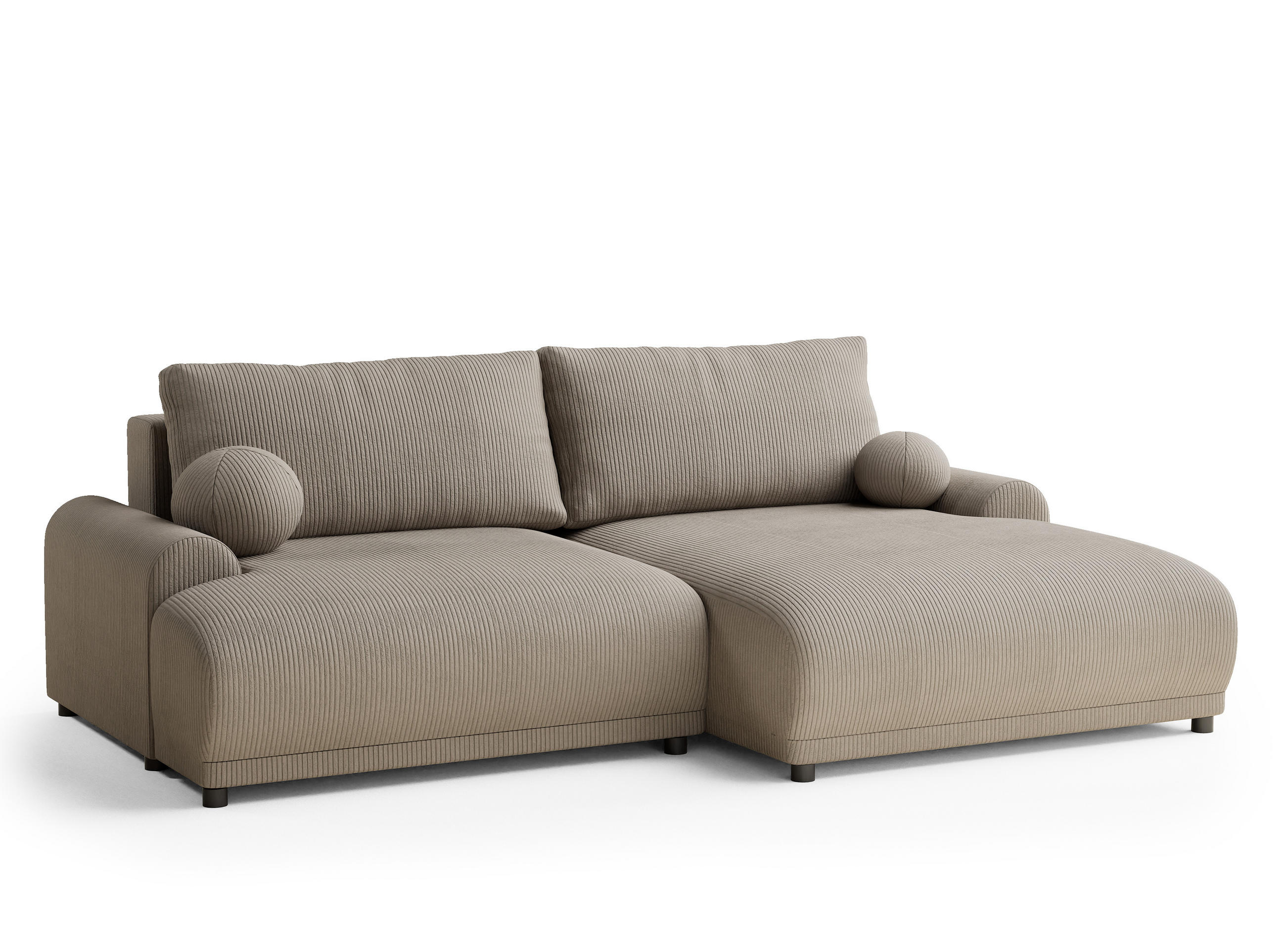 ECKSOFA MIT SCHLAFFUNKTION Tallin Beige Samtstoff - Beige/Schwarz, Holz/Holzwerkstoff (240/145cm) - Maison de Reve