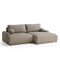 ECKSOFA MIT SCHLAFFUNKTION Tallin Beige Samtstoff - Beige/Schwarz, Holz/Holzwerkstoff (240/145cm) - Maison de Reve