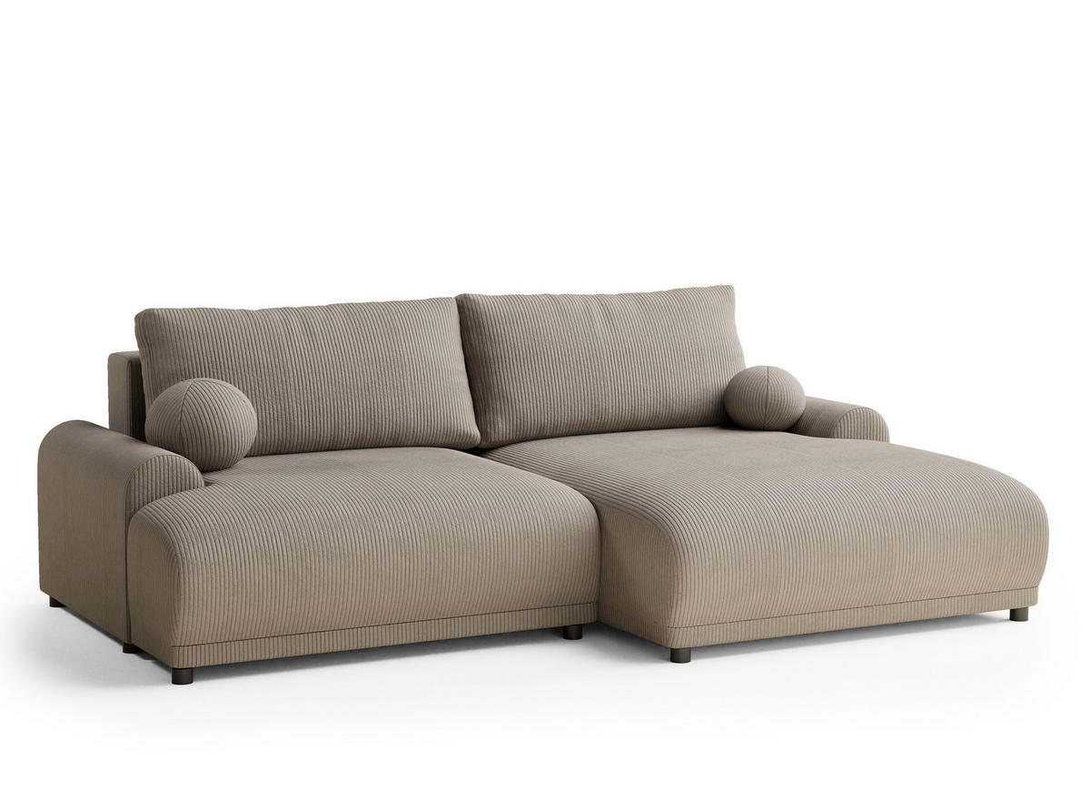 ECKSOFA MIT SCHLAFFUNKTION Tallin Beige Samtstoff - Beige/Schwarz, Holz/Holzwerkstoff (240/145cm) - Maison de Reve