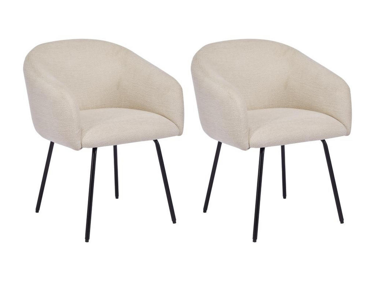 STUHL mit Armlehnen 2er-Set - Strukturstoff & schwarzes Metall - Cremefarben - NISTOSIA - Creme, Textil (62/78/61cm) - Vente-Unique