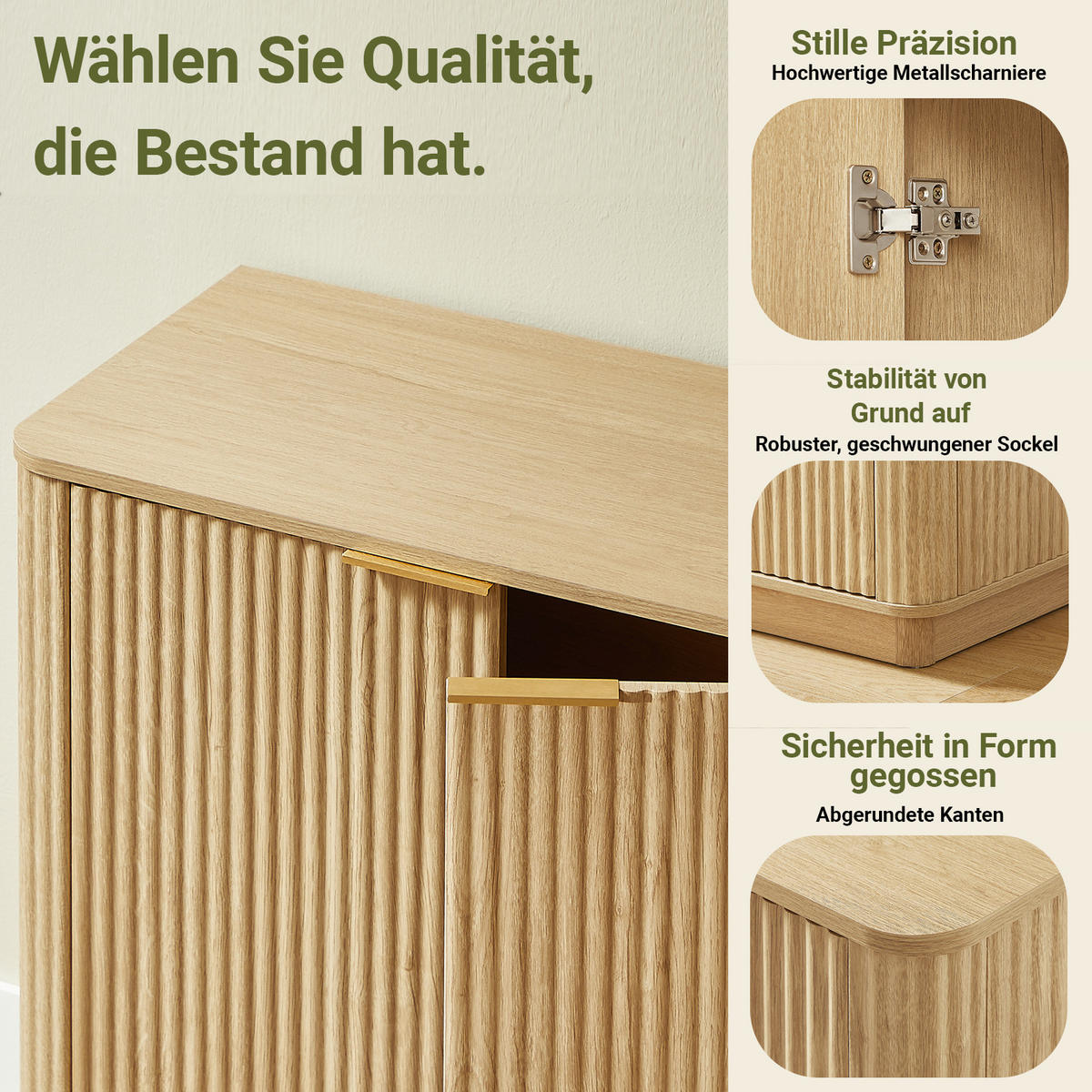 SIDEBOARD aus MDF 160x40x80 cm Eiche mit 4 Türen, Stauraum und Wellenfront - Eichefarben, Holzwerkstoff (160/80/40cm) - Modfu