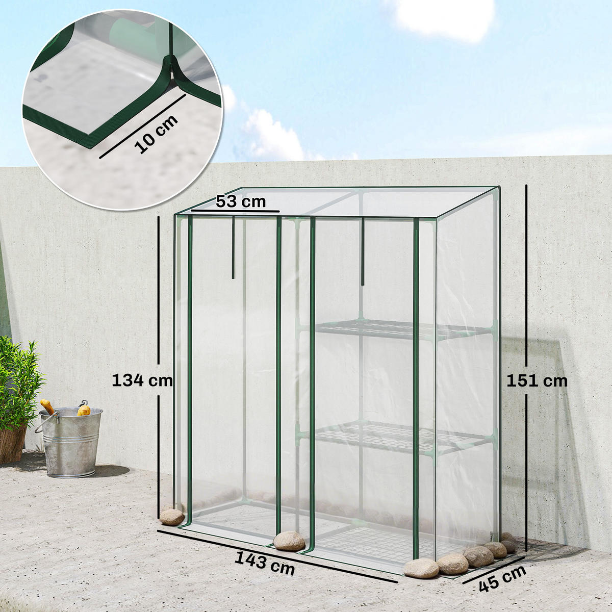 GEWÄCHSHAUS DE-12090 mit 3 Etagen & 2 Rolltüren Transparent - Transparent, Kunststoff (45/151/143cm) - ComfortXL