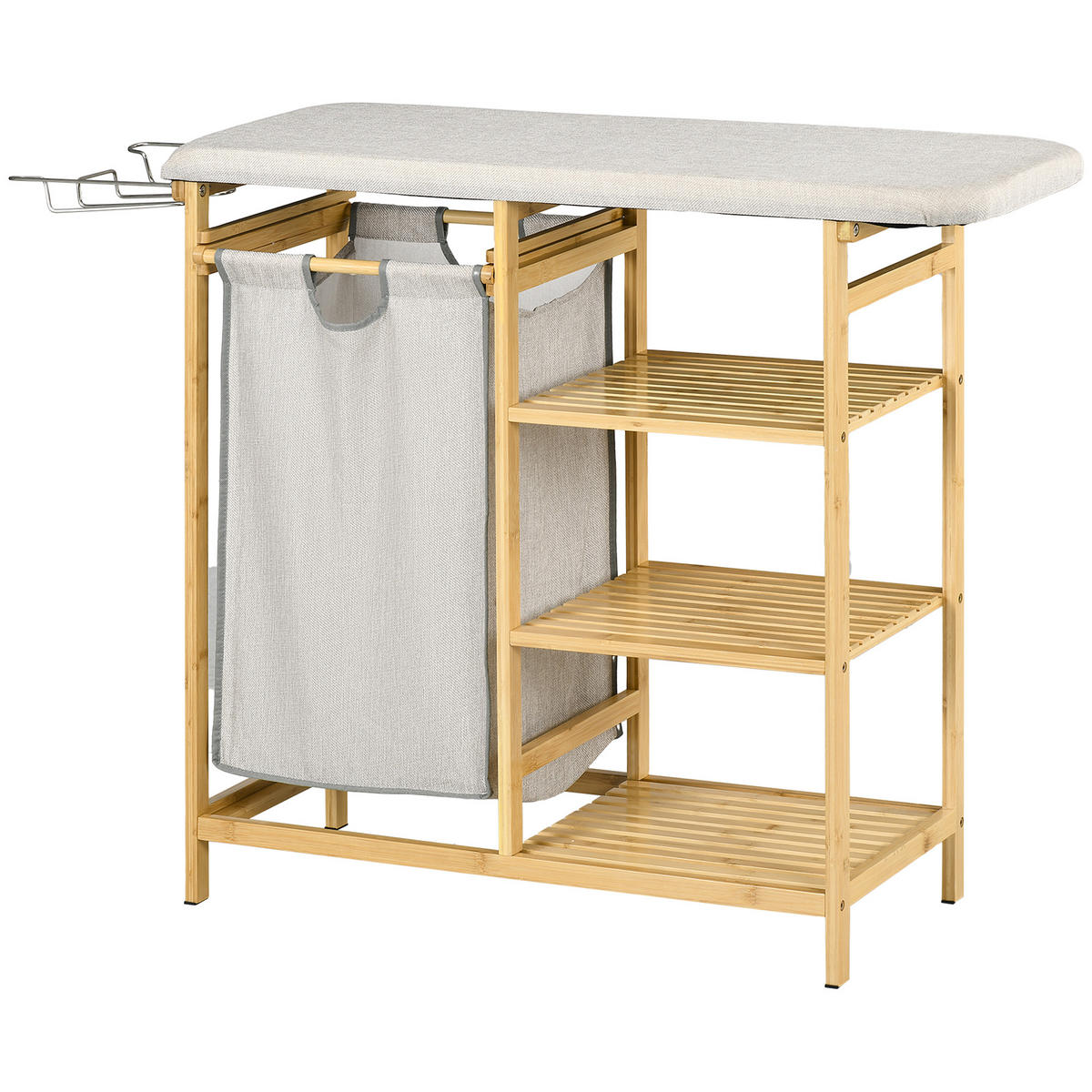 WÄSCHESAMMLER DE-09420 mit Bügelbrett & 57 L Stoffsack Natur - Naturfarben, Naturmaterialien (34/82/113cm) - ComfortXL