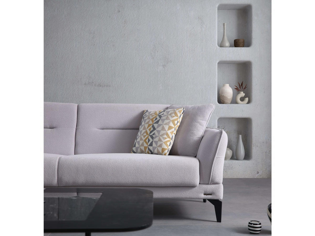 SOFA Dolcezza 2-Sitzer Bouclé Hellgrau - Hellgrau, Kunststoff/Textil (175/84/90cm)