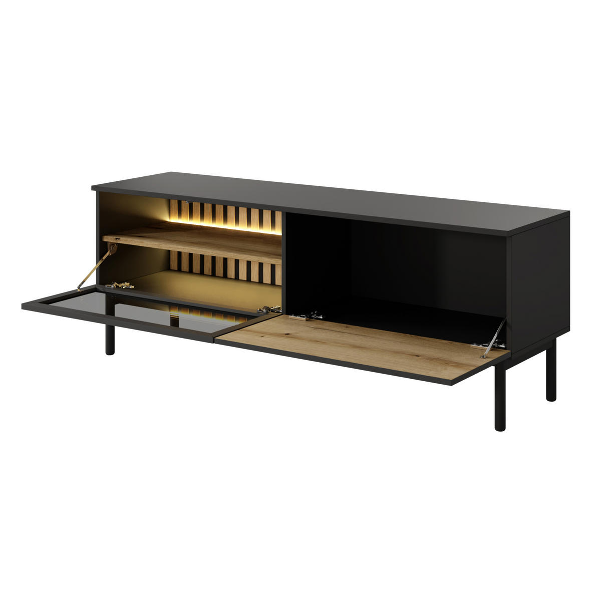 LOWBOARD LAMBERTI 149,9x39,4x54,8 cm mit 2 Türen Schwarz - Goldfarben/Schwarz, Holzwerkstoff (149.9/54.8/39.4cm) - MASSENO