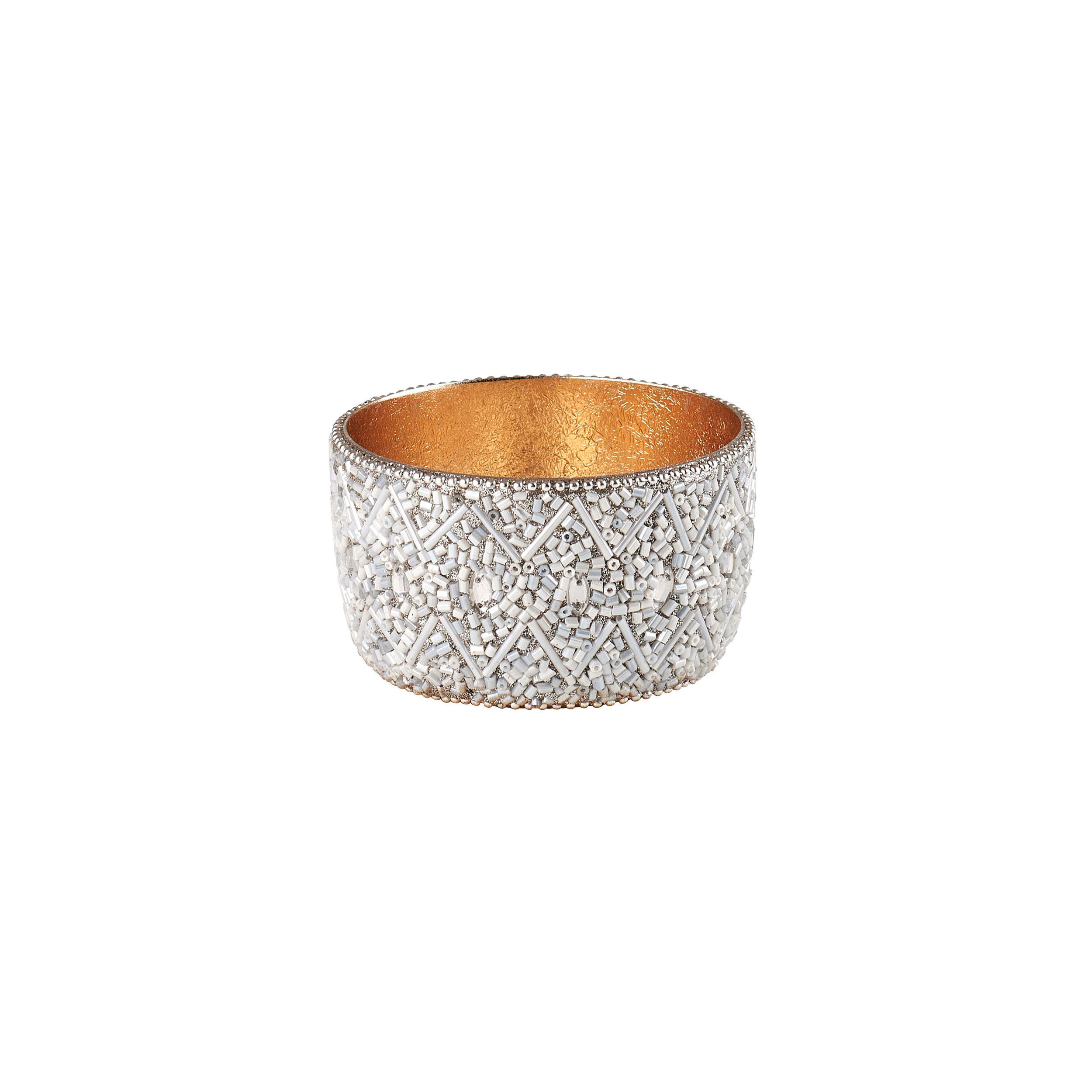 TEELICHTHALTER Madras Perlen S, Eisen / Glas, Weiß, 8.5 cm - Weiß, Metall (5cm) - Gift Company