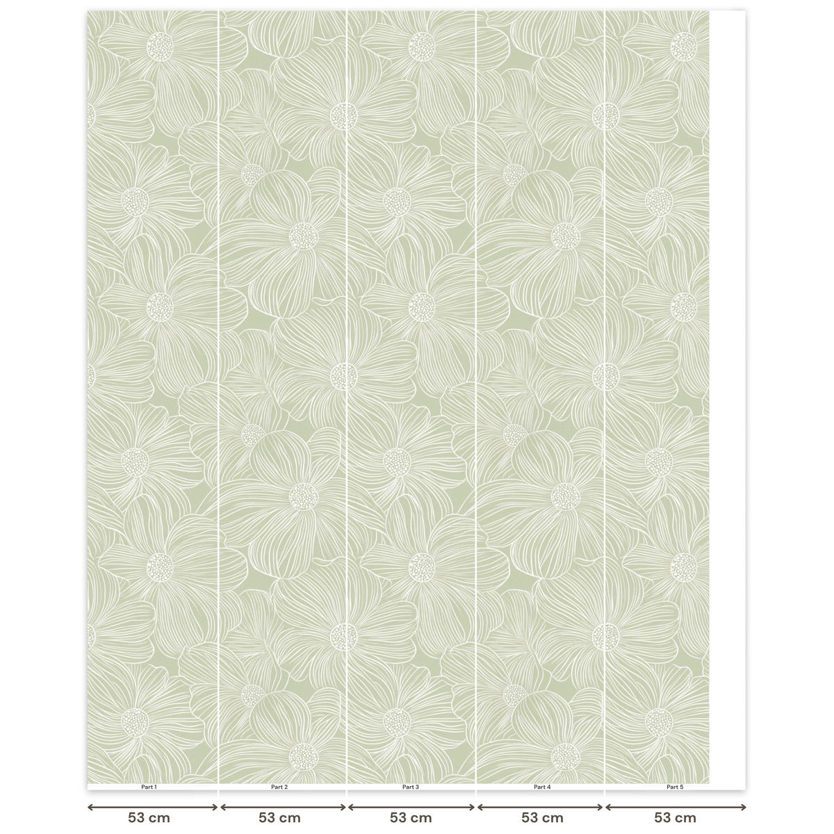 TAPETE - Gelassenheit - Blumen - Grün - 240x300 cm - Salbeigrün, Papier (240/300cm) - OnlyWow