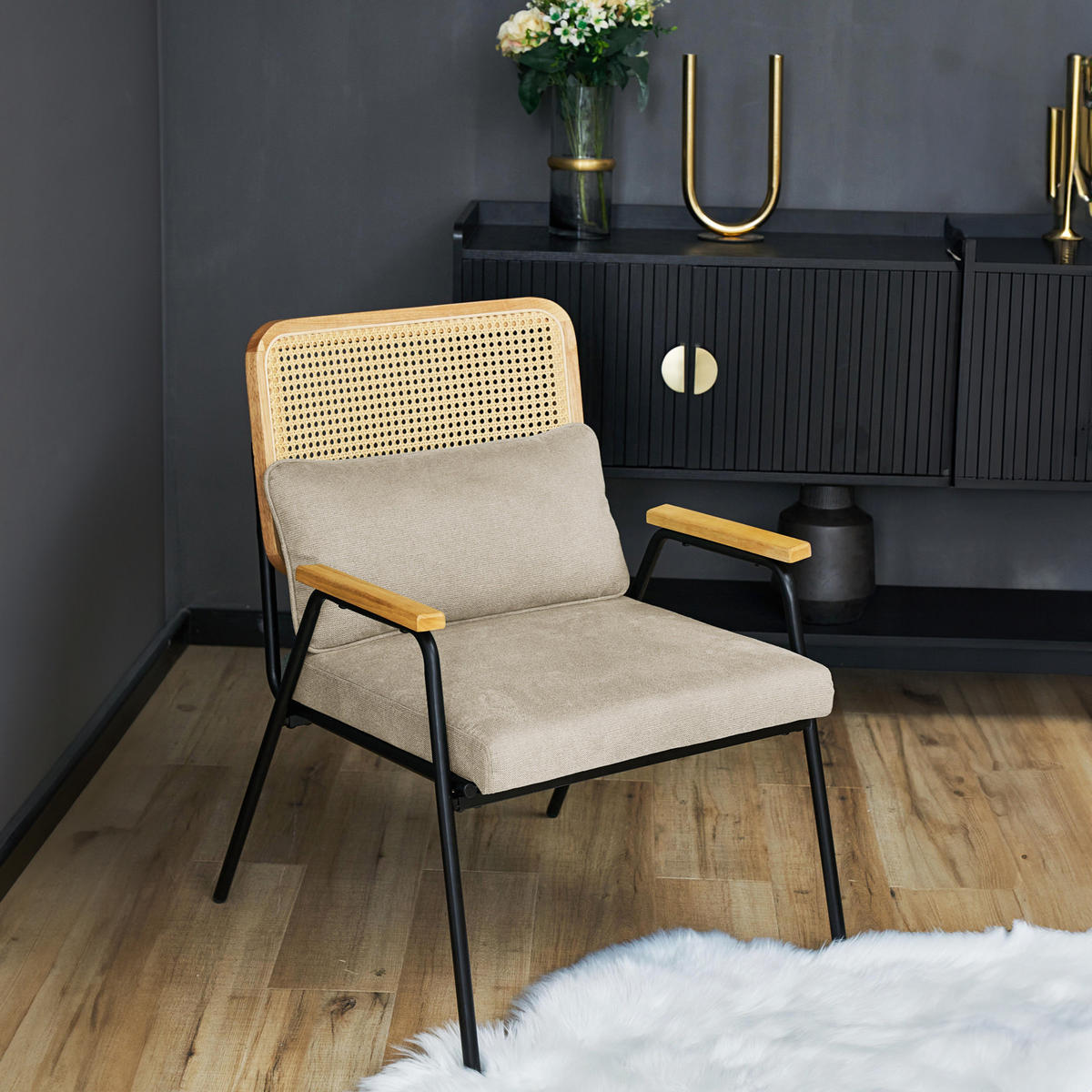 LOUNGESESSEL Thea - Beige, Holz (62/83/66cm) - SVITA