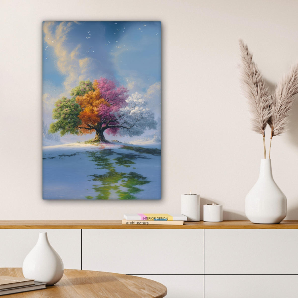 LEINWANDBILD Baum - Jahreszeiten - Winter - Landschaft Wanddeko 40x60 cm - Multicolor, Textil (40/60cm) - MuchoWow