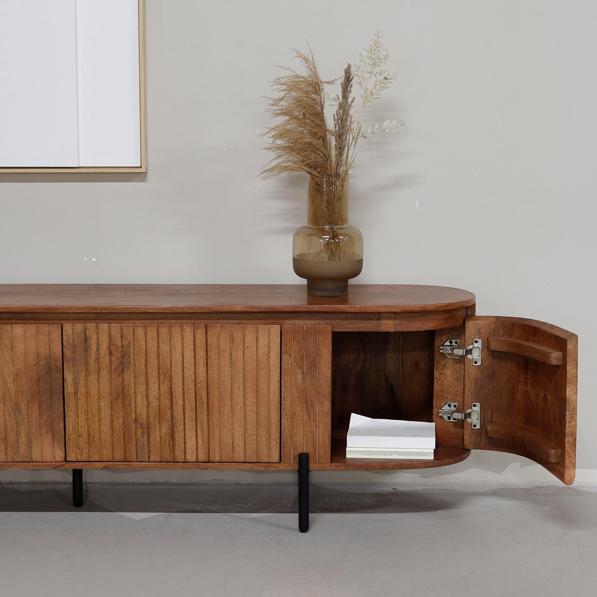 TV-SCHRANK aus Mangoholz 200cm, Natürlich - Braun, Metall (200/55/40cm) - Giga Meubel