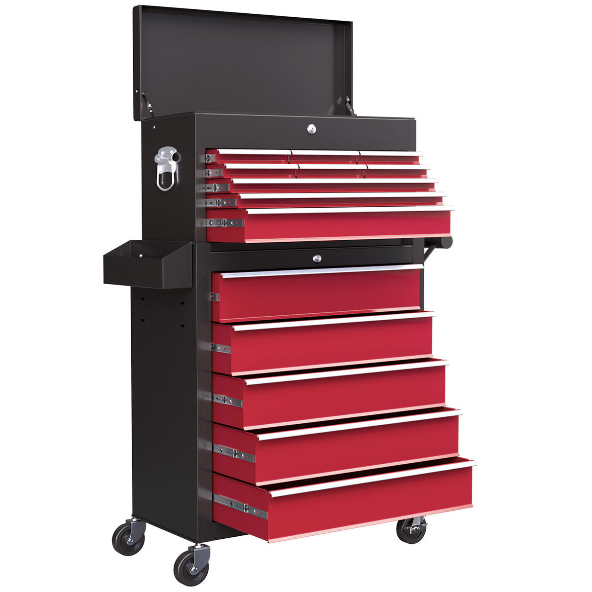 WERKZEUGWAGEN DE-10574 zweiteilig, 14 Schubladen & Lochwand Rot - Rot, Metall - ComfortXL