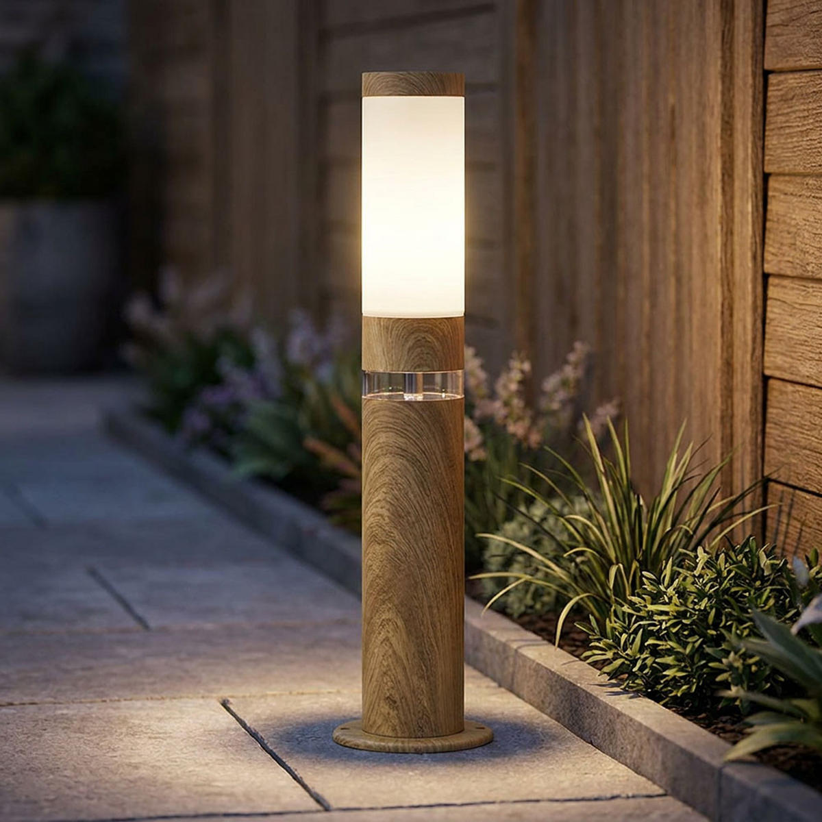 LED WEGELEUCHTE Edelstahl Braun Holzoptik - Braun, Metall (11.7/11.7/50cm)