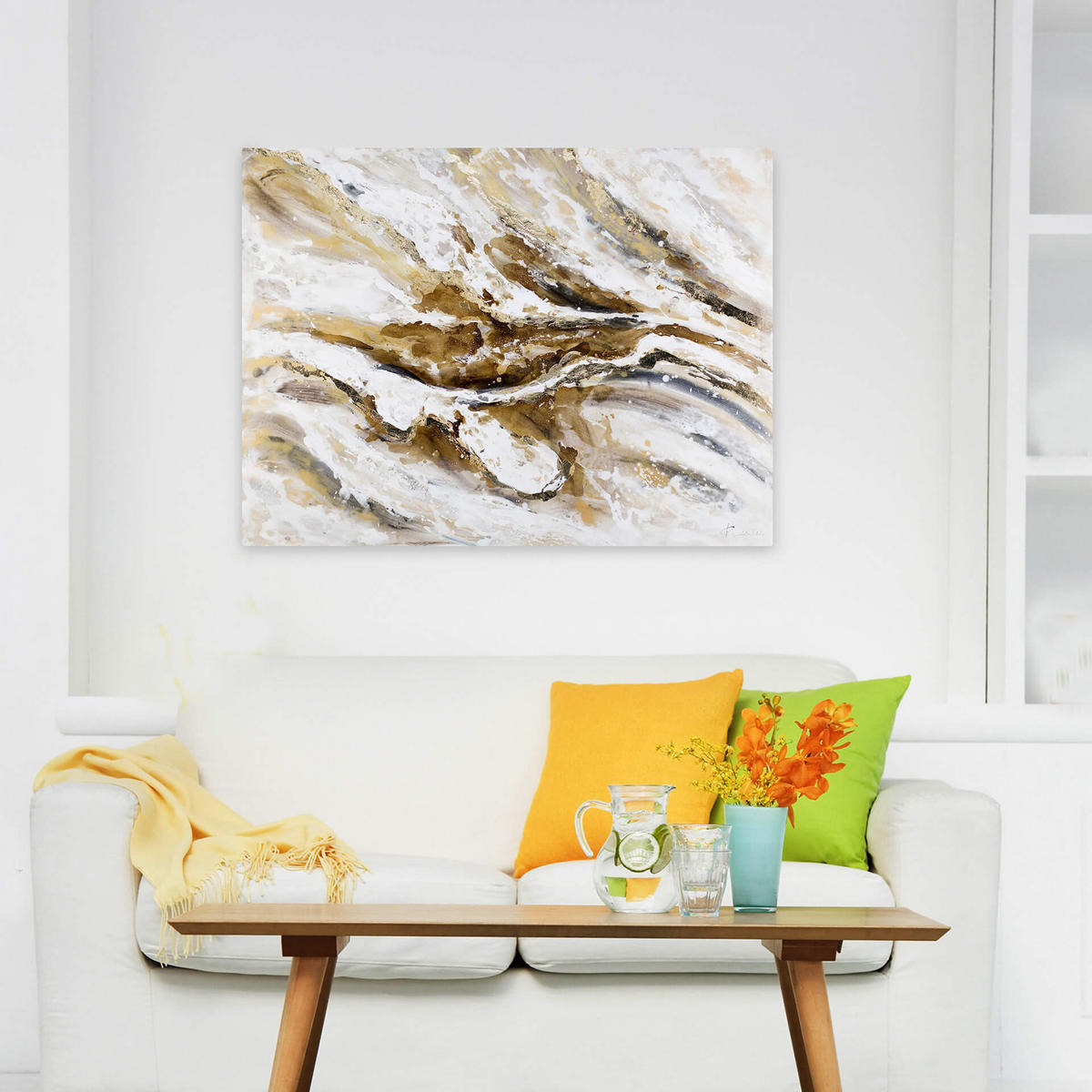ACRYLBILD HANDGEMALT 100/75 cm - Weiß/Braun, Holz/Textil (100/75cm) - KUNSTLOFT