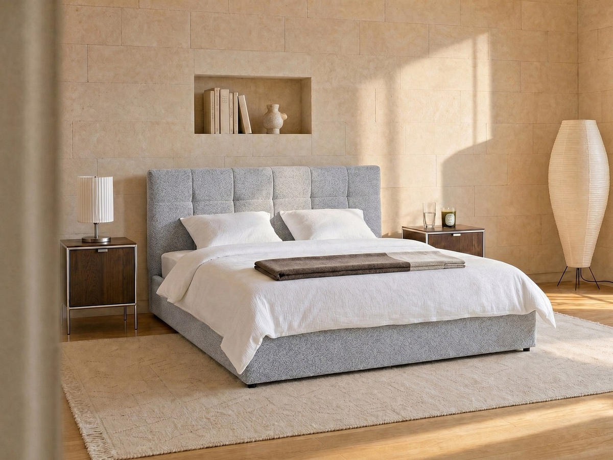 BETT mit Bettkasten - 2 Personen - Stoff - Grau - Grau, Textil (160/200cm) - Vente-Unique
