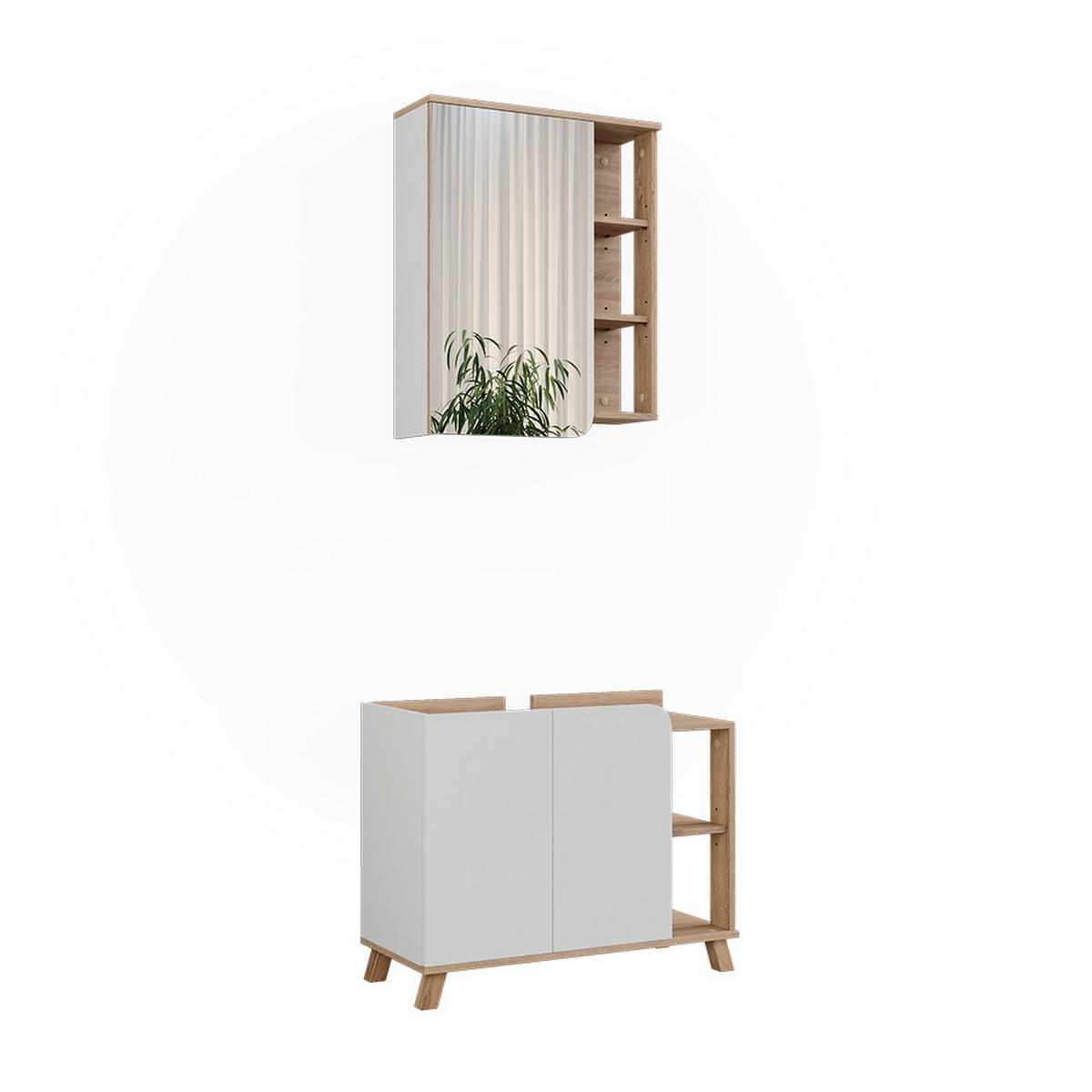 BADMÖBEL-SET Karen Sonoma/Weiß 2 Teile - Weiß/Sonoma Eiche, Holzwerkstoff (80/65/35cm) - Vicco