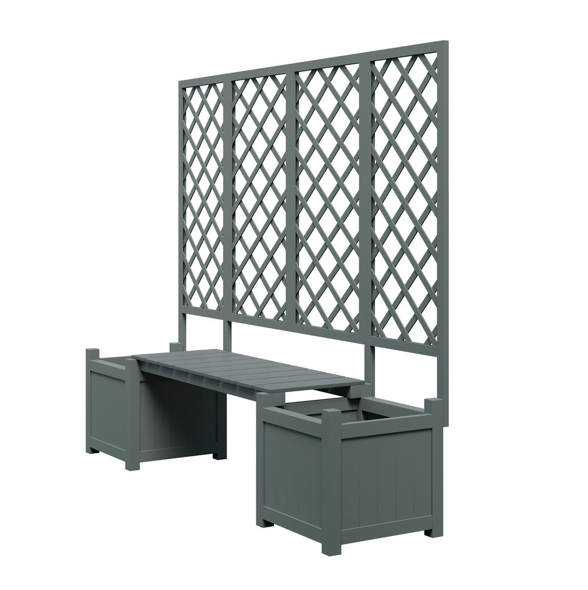 BLUMENKASTENHALTER aus Massivholz 169x145x42 cm in Grau mit Spalier & Sitzfläche - Grau, Holz (42/145/169cm) - Modfu